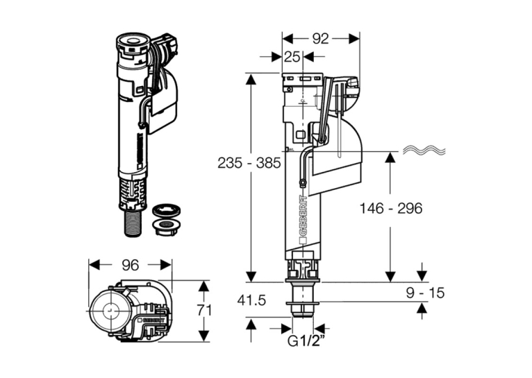  Впускний клапан Geberit 281.208.00.1 Impuls360 1/2", нижнє підведення