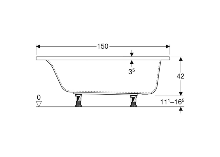 Ванна акрилова Geberit SELNOVA SQUARE 150х70 + ніжки  554.381.01.1