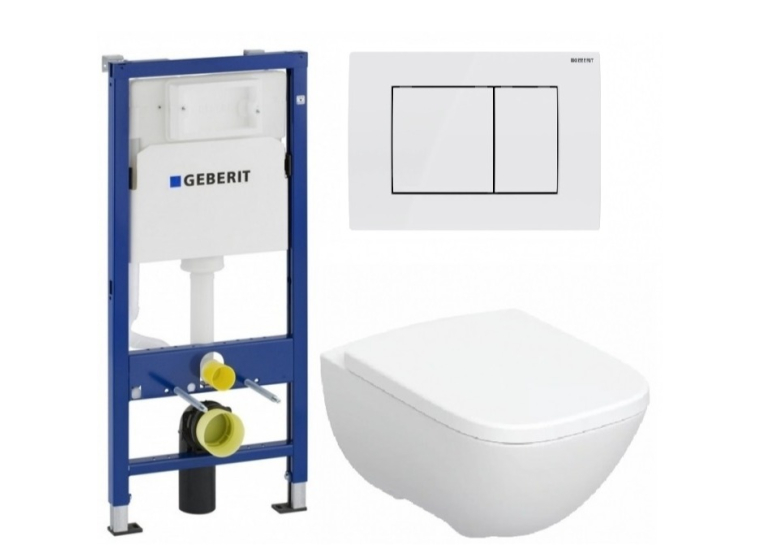 Інсталяція GEBERIT Duofix (458.103.00.1) з підвісним унітазом Geberit Modo 502.827.00.1 + Кнопка змиву Geberit, Delta 30,115.137.11.1
