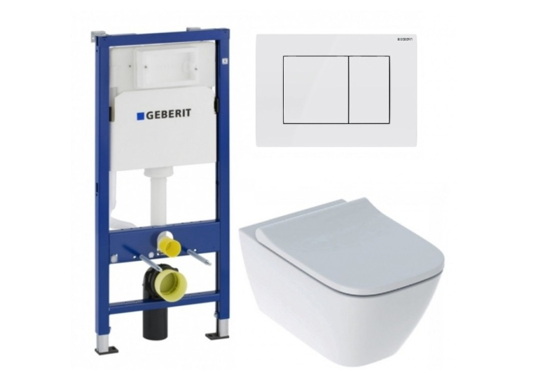 Інсталяція GEBERIT Duofix (458.103.00.1) з підвісним унітазом Geberit Smyle Square Rimfree 500.683.00.2 + Кнопка змиву Geberit, Delta 30 115.137.11.1