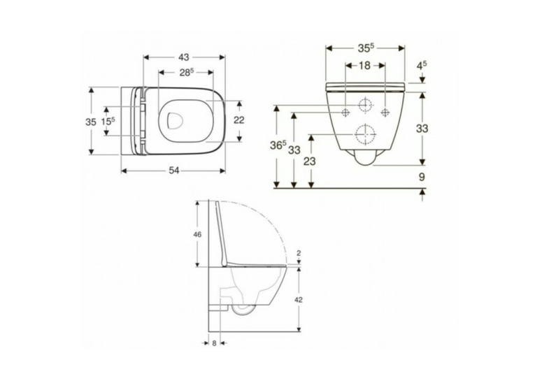Інсталяція GEBERIT Duofix (458.103.00.1) з підвісним унітазом Geberit Smyle Square Rimfree 500.683.00.2 + Кнопка змиву Geberit, Delta 30 115.137.11.1