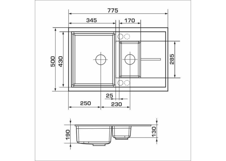 Кухонная мойка GRANADO LEON black shine (780*500mm.) 1001