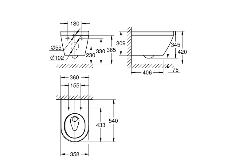 Унітаз підвісний Grohe Euro Ceramic, змив Triple Vortex, покриття HyperClean 102485SH00