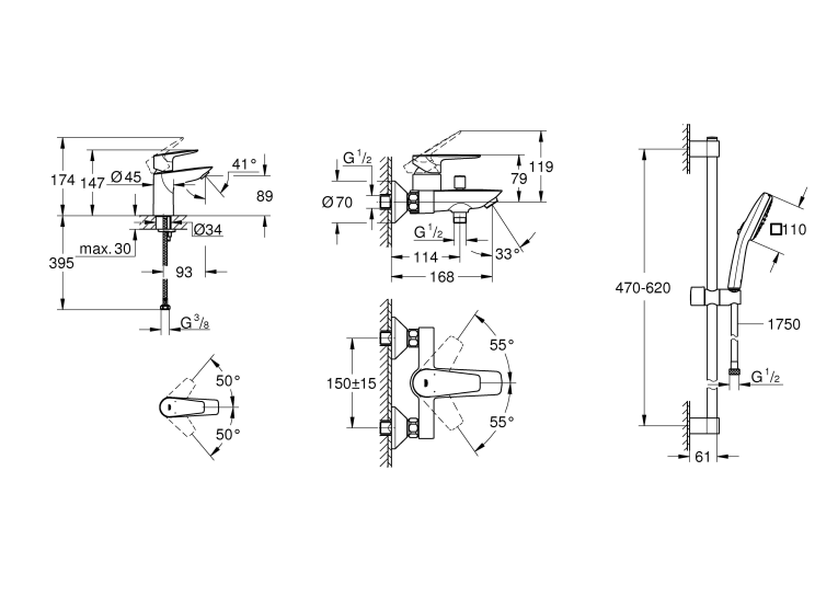 Комплект змішувачів для ванної кімнати 3 в 1 Grohe BauEdge 123365S1