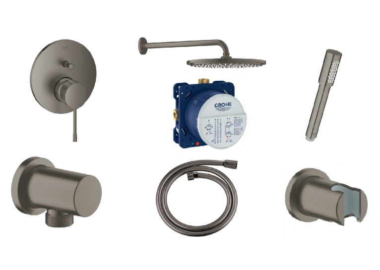 Комплект прихованого монтажу для душу Grohe Essence brushed hard graphite, 24058AL1+35600000. Графіт матовий