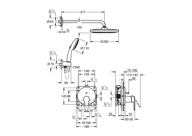 Душева система прихованого монтажу Grohe QuickFix Start 25292000