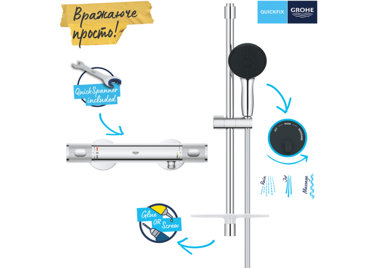 Термостат для душу із душовим гарнітуром Grohe QuickFix Precision Feel 34791001