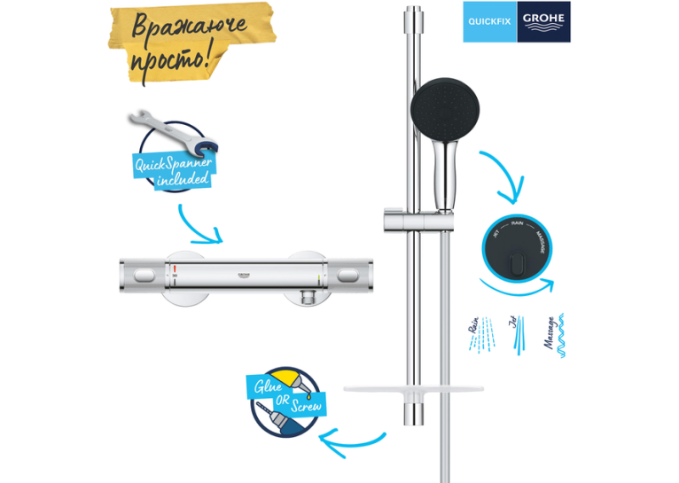 Термостат для душу із душовим гарнітуром Grohe QuickFix Precision Feel 34791001