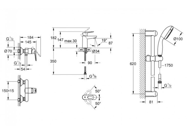 Набір змішувачів Grohe BauLoop New 3 в 1, для душу (UA123220S1)