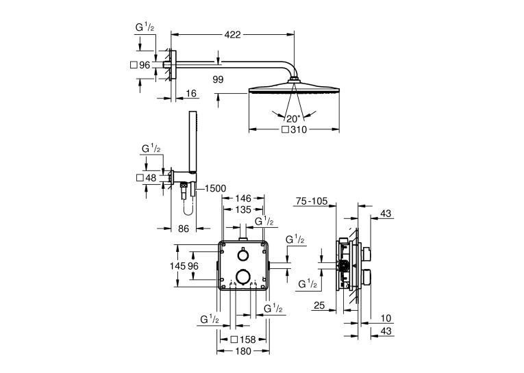 Душова система прихованого монтажу термостатична Grohe QuickFix Precision 34881000