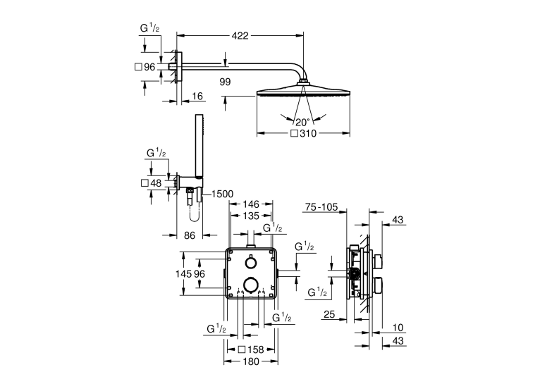 Душова система прихованого монтажу термостатична Grohe QuickFix Precision 34881000