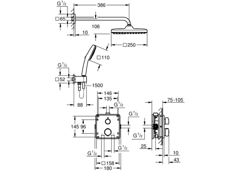 Душова система прихованого монтажу термостатична Grohe QuickFix Precision Grohtherm Cube 348822430