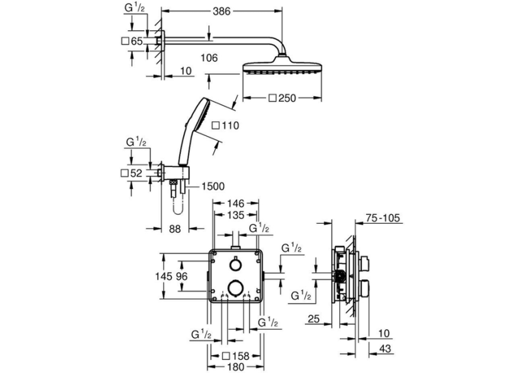 Душова система прихованого монтажу термостатична Grohe QuickFix Precision Grohtherm Cube 348822430