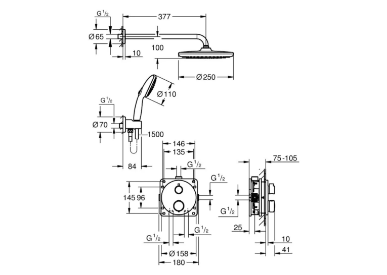 Душевая система скрытого монтажа термостатическая Grohe QuickFix Precision Grohtherm 348832430