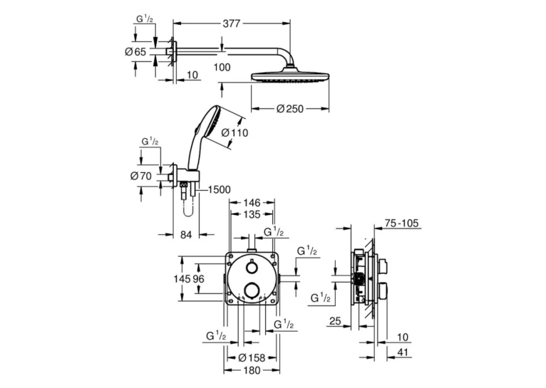 Душова система прихованого монтажу термостатична Grohe QuickFix Precision Grohtherm 348832430