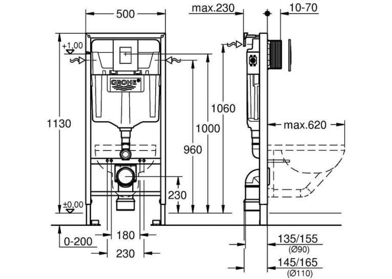 Комплект: Інсталяційна система Grohe Rapid SL 38772001 + підвісний унітаз CERSANIT СЕТ 469 Cersania з кришкою, 38732000 + S701-554