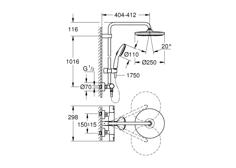 Душова система термостатична Grohe QuickFix Vitalio Comfort System 250 26677001