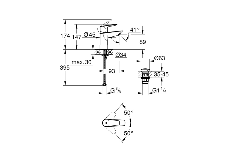 Змішувач для раковини Grohe QuickFix Start Edge S-Size з донним клапаном 23898001