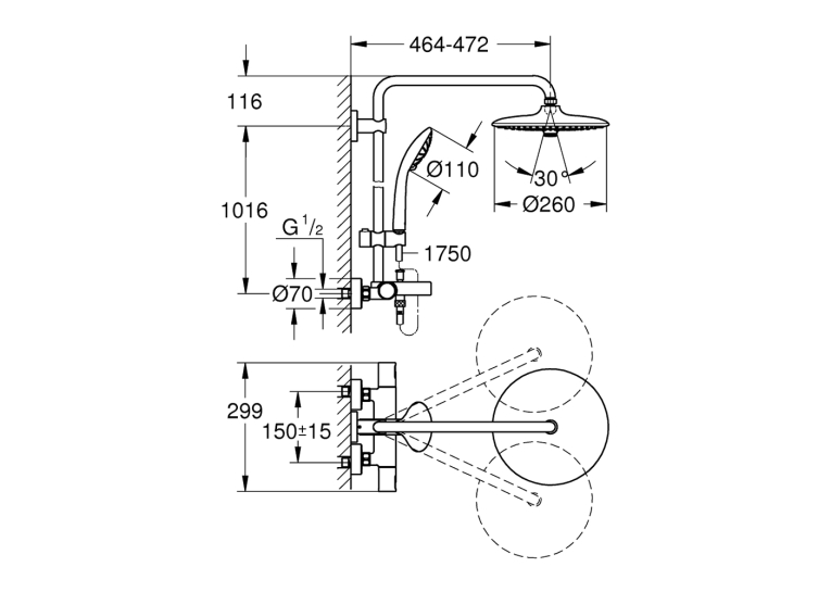 Душевая система термостатическая Grohe QuickFix Vitalio Joy System 260 27860001