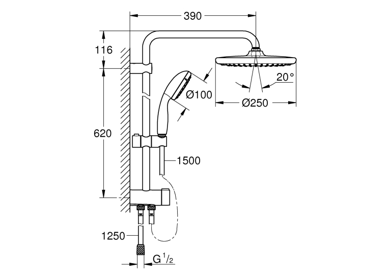 Душева система Grohe QuickFix Vitalio Start 250 266802430