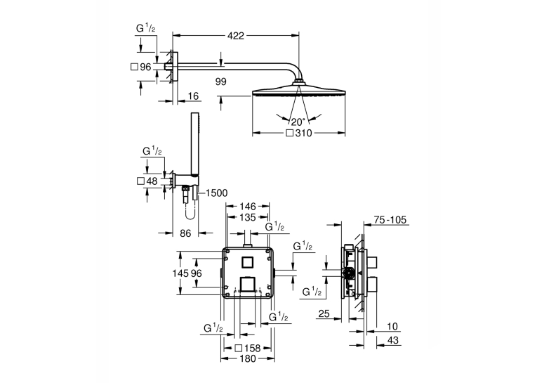 Душова система прихованого монтажу Grohe QuickFix Precision Cube Vitalio Rain Mono 310 Cube 34879000