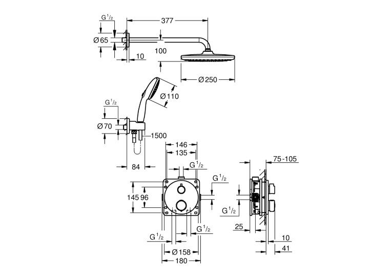 Душова система прихованого монтажу термостатична Grohe QuickFix Precision Grohtherm 34883000