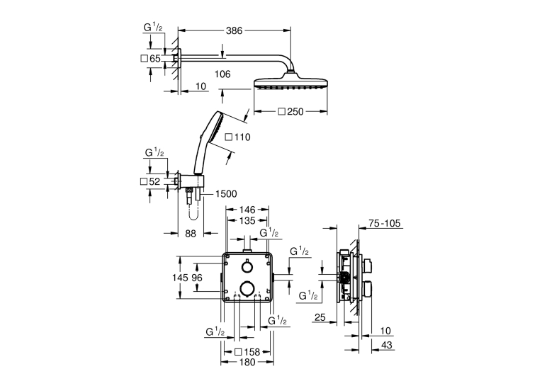 Душевая система скрытого монтажа термостатическая Grohe QuickFix Precision Grohtherm Cube 34882000