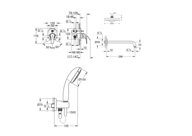 Душова система прихованого монтажу зі змішувачем Grohe BauCurve UA2904300L