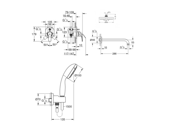 Душова система прихованого монтажу зі змішувачем Grohe BauCurve UA2904300L