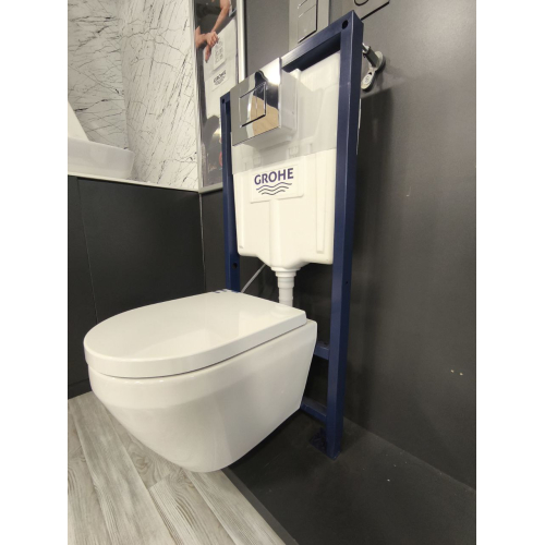 Унітаз підвісний укорочений Grohe Euro Ceramic 49см, змив Triple Vortex, покриття HyperClean 102486SH00 + Сидіння Grohe 102501SH00