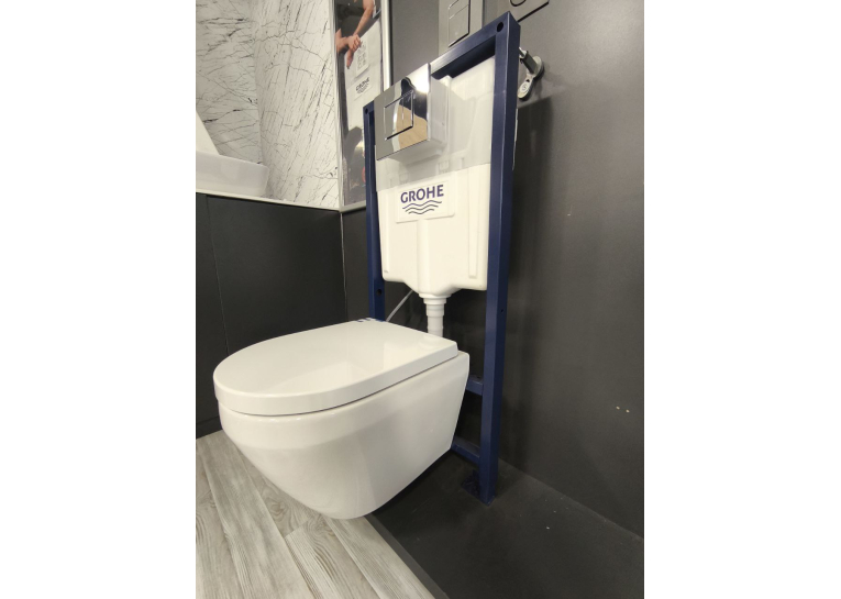 Унитаз подвесной укороченный Grohe Euro Ceramic 49см, смив Triple Vortex, покрытие HyperClean 102486SH00 + Сидение Grohe Euro Ceramic 102501SH00