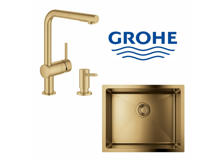 Набір для кухні Grohe мийка 31574GN1 + зміш. 30274GN0 + дозатор 40535GN0, прохолодний схід сонця