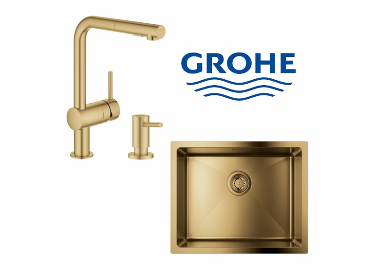Набір для кухні Grohe мийка 31574GN1 + зміш. 30274GN0 + дозатор 40535GN0, прохолодний схід сонця
