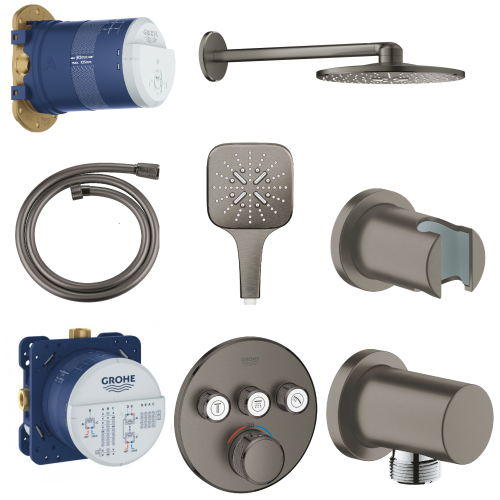 Душова система прихованого монтажу з виливом Grohe Grohtherm SmartControl KIT34862AL0UA Графит матовий
