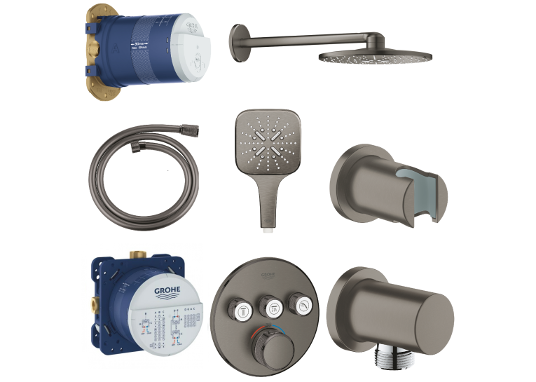 Душова система прихованого монтажу з виливом Grohe Grohtherm SmartControl KIT34862AL0UA Графит матовий