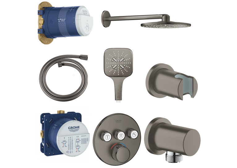 Душевая система скрытого монтажа с изливом Grohe Grohtherm SmartControl KIT34862AL0UA Графит матовый