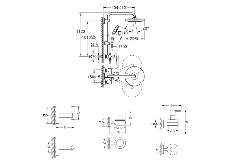 Душова система термостатична Grohe QuickFix Vitalio Comfort System 250 26985001 з набором аксесуарів BF40961SC