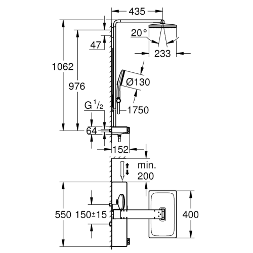 Душевая система GROHE SPA Rainshower Aqua Pure с термостатом для настенного монтажа, Медь (100962DA00)