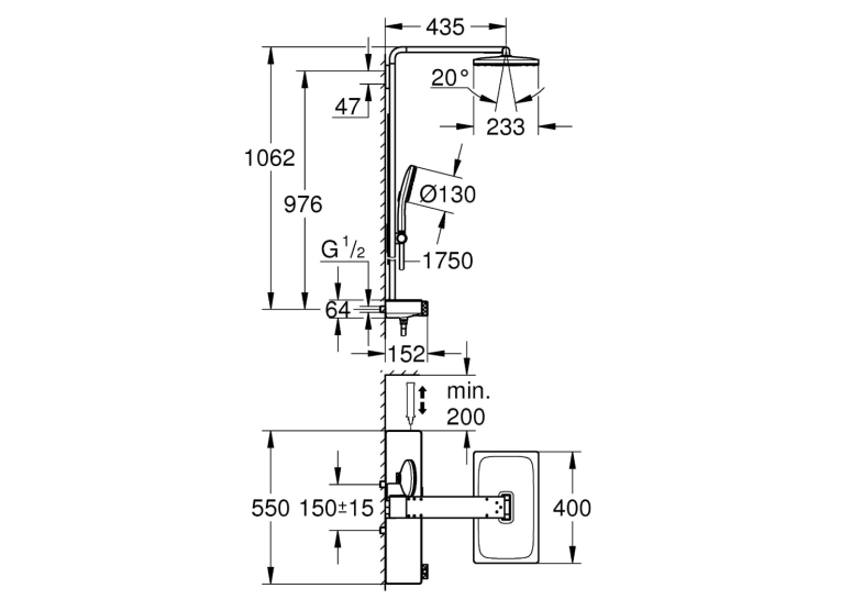Душевая система GROHE SPA Rainshower Aqua Pure с термостатом для настенного монтажа, Медь (100962DA00)