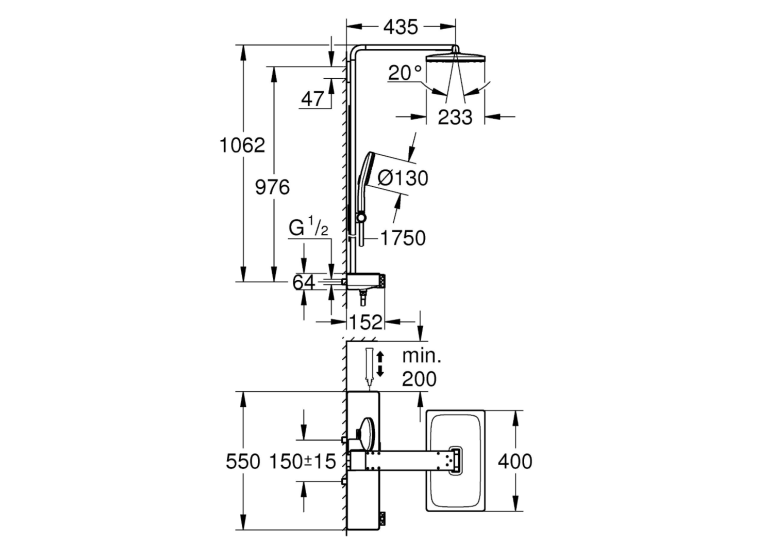 Душевая система GROHE SPA Rainshower Aqua Pure с термостатом для настенного монтажа, золото матовое (100962GN00)