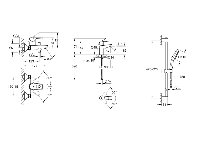 Комплект змішувачів для ванної кімнати 3 в 1 Grohe BauLoop New UA123214S1