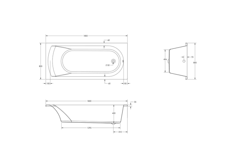 Чеська ванна прямокутна акрилова HES ARGO 180x80 CZ з ніжками HRG18080W