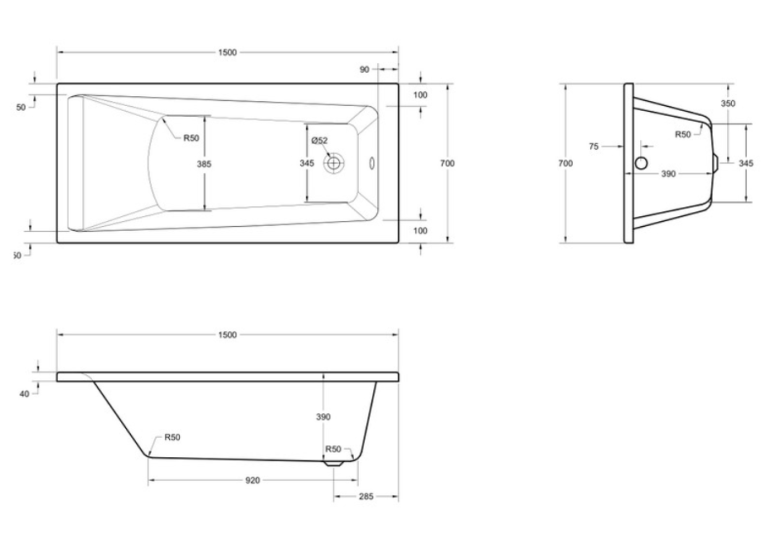 Чеська ванна прямокутна акрилова HES INDIGO 150x70 CZ з ніжками HIN15070W