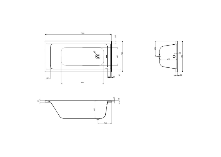 Чеська ванна прямокутна акрилова HES ONE 150x70 CZ з ніжками HON15070W