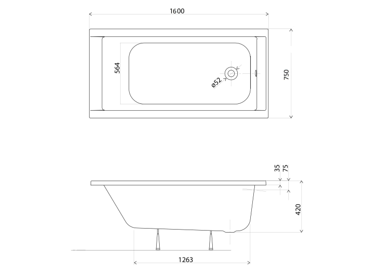 Ванна акрилова Kolo SUPERO 160x75 + ножки SN14, 5360000