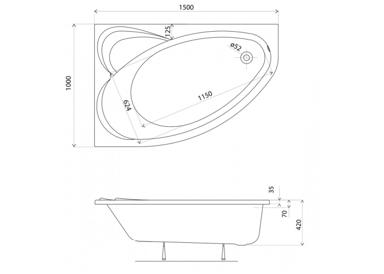 Комплект: Ванна акрилова KOLO SUPERO 150 х 100, лівостороння + ніжки SN14 5537000 + Панель фронтальна KOLO Supero 150 см, універсальна, 5538000 (Уцінка! Має подряпини.)