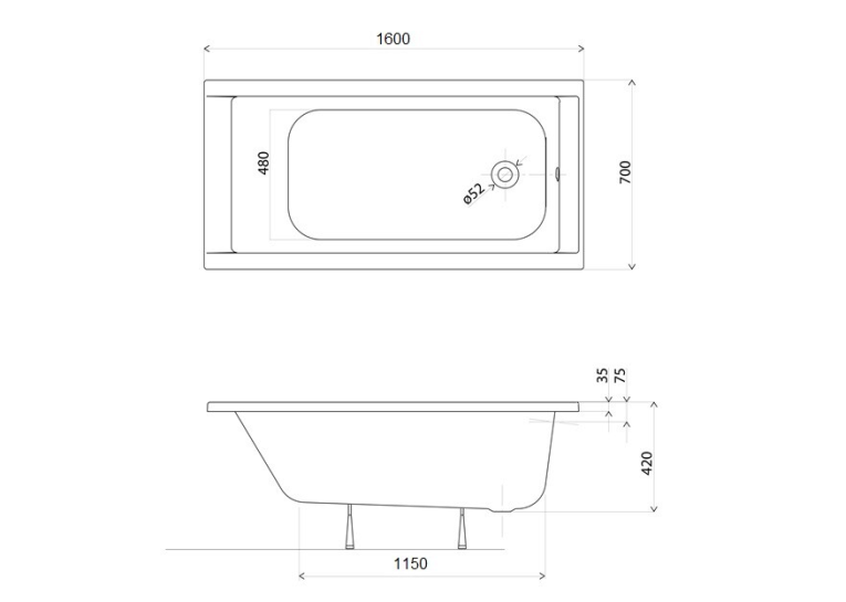 Ванна акрилова  Kolo SUPERO 160х70 + ніжки SN14, 5342000