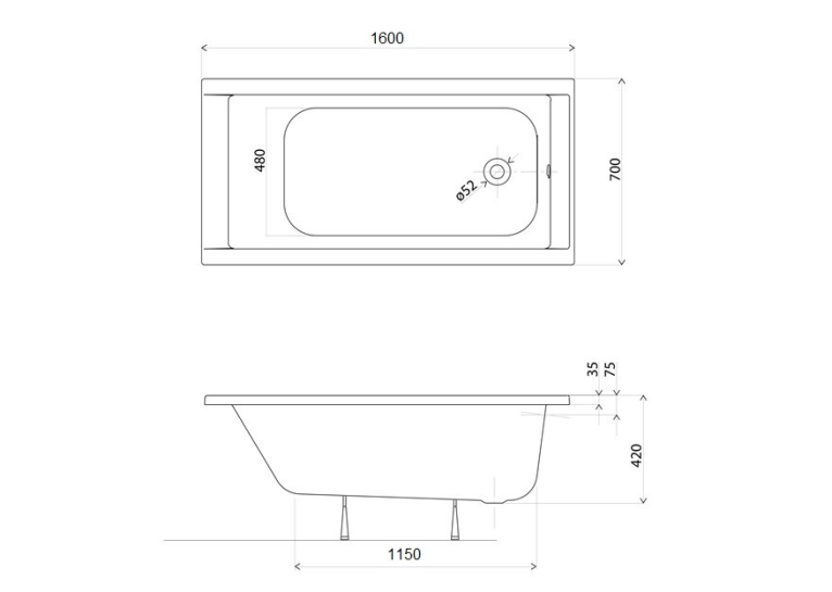 Ванна акрилова  Kolo SUPERO 160х70 + ніжки SN14, 5342000
