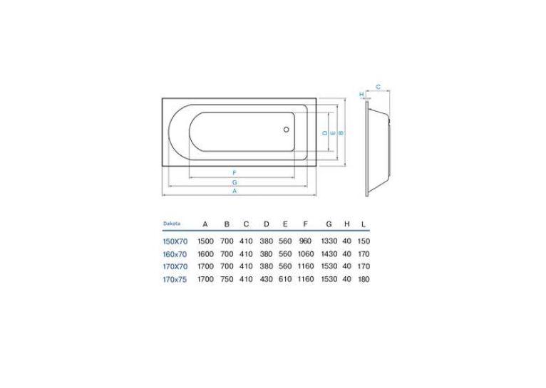 Ванна акрилова прямокутна Koller Pool Dakota 150x70 + Ніжки