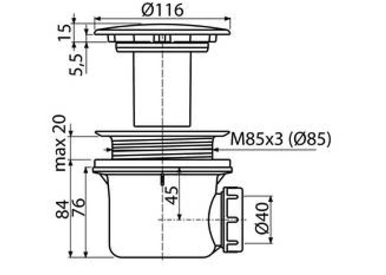 Сифон для піддону Koller Pool LUX 90 |40 мм, хром, 1047660349 (P90CPM)